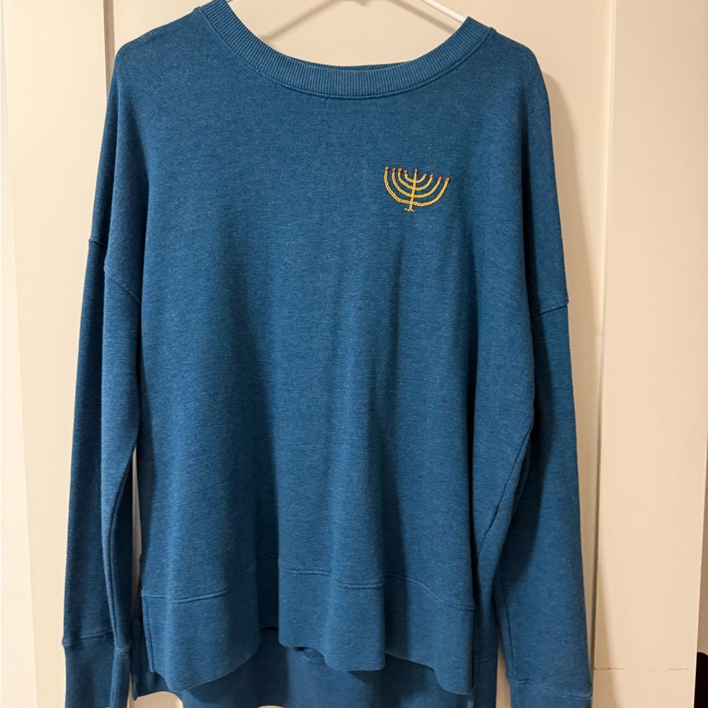 Blue Sweatshirt with Gold Menorah